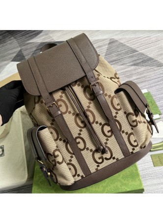 7 Star Gucci Backpack Replica 678829 with jumbo GG in camel and ebony GG canvas
